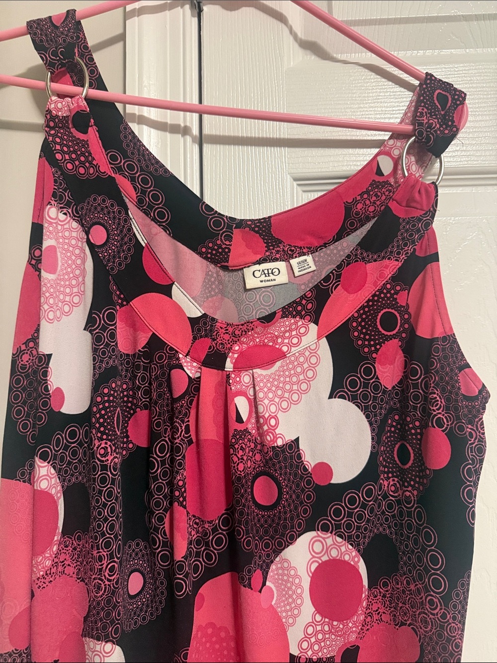 Cato Hot Pink & Black Circle-Print Ring-Strap Camisole
